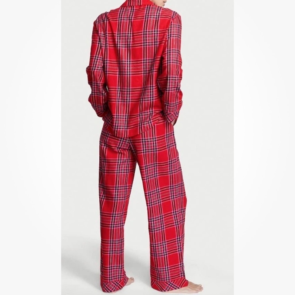 VICTORIA'S SECRET RED PLAID FLANNEL LONG PAJAMAS SET SZ XL HOLIDAY CASUAL EUC